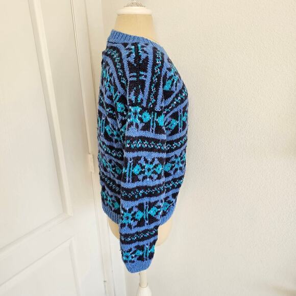 Vintage LL Bean blue ramie crew neck chunky sweater size M - Picture 2 of 5